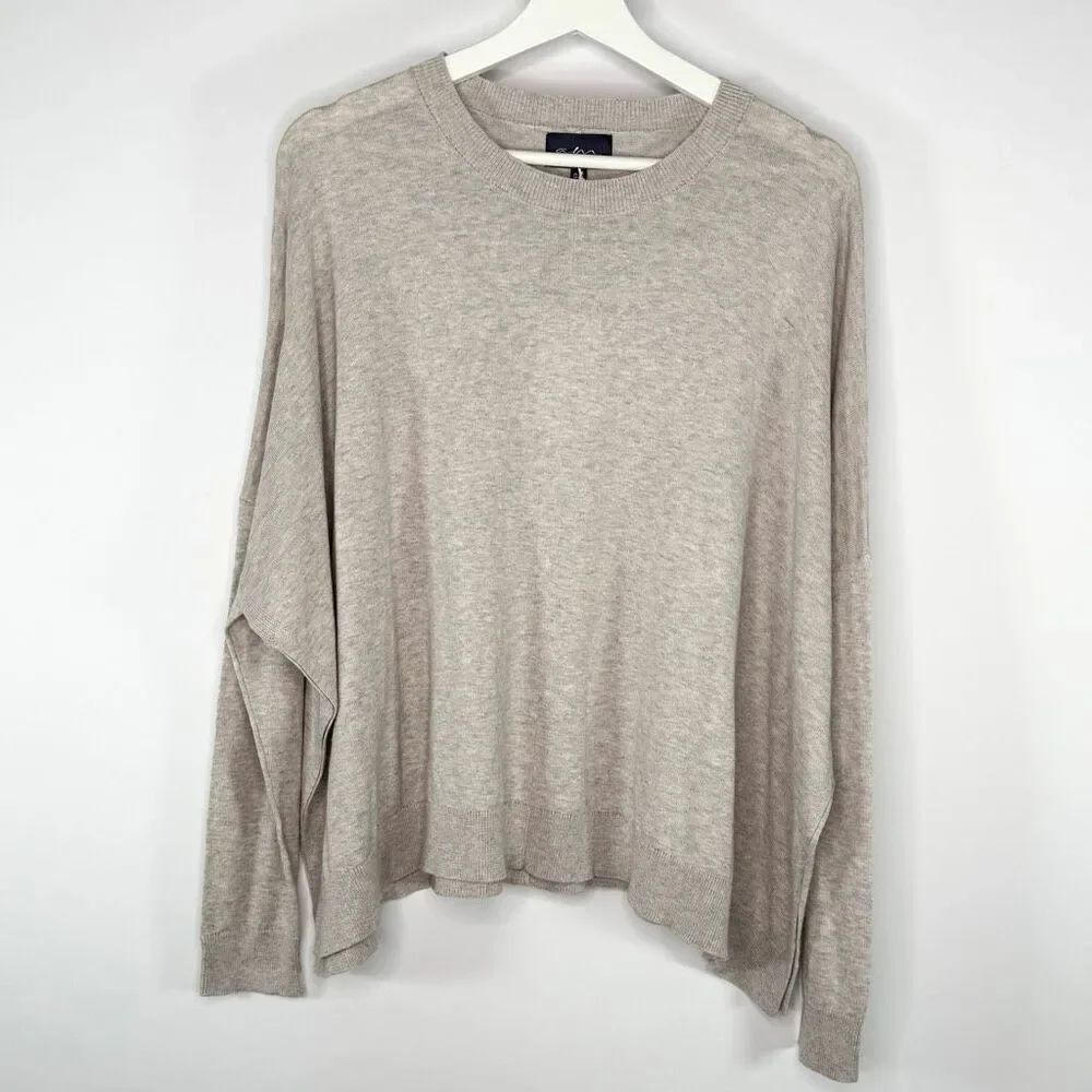 April Marin London One Size Heathered Taupe Cotton Cashmere Blend Sweater NWT
